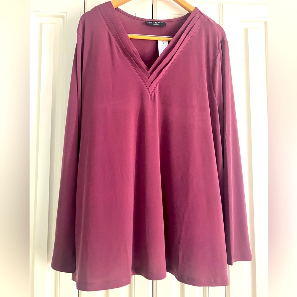 LANE BRYANT 22/24 Mauve V Neck Long Sleeved‎ Tunic Blouse NWT Flowy Plus Size